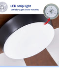 Geelife 52" 5PCS Solid Wood Blades Ceiling Fan with Lights Remote Control showing LED strip light fixture details.