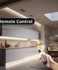 Smart 12V To 24V Dimmer Switch With Remote And Alexa Voice Control For LED Strip Lights in modern kitchen setting.