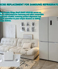Refrigerator Hinge Shelf Assembly Replacement DA97-05251B shown in a living room setting with refrigerator in background.