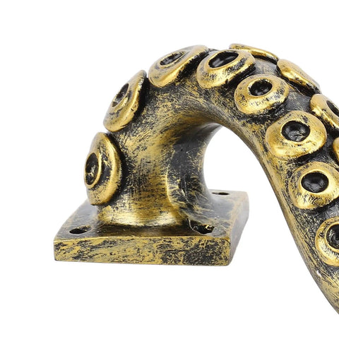 Close-up of Dope Octopus Resin Door Handle, Vintage Bronze Cupboard Furniture Pull in heavy duty steampunk style with detailed design.