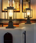 Sleek Outdoor Post Light Set 2 Pack With 1 Light Each Exterior Lantern On Pier Mount Base Black Finish Cylinder Glass
