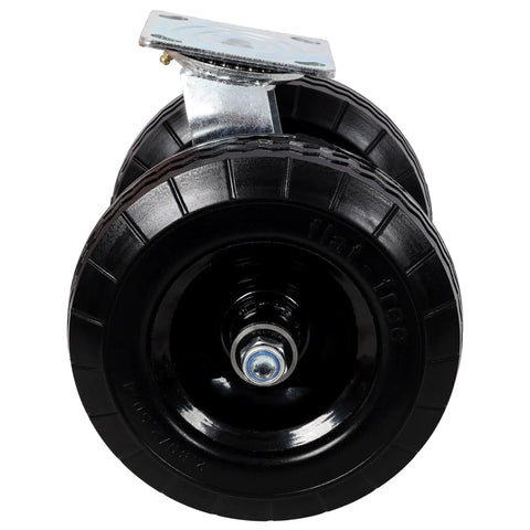 8 Inch Black Flat Free Swivel Caster With Dual PU Foam Wheels And Roller Bearings Heavy Duty 660 Lbs Load Capacity Zinc Plated Industrial Caster For Rough Floors And Fragile Equipment Transport, front view
