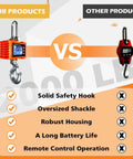 Beefy Digital Crane Scale With 1000 Kg Capacity 2200 Lb High Precision 0.2 Kg Increments Aluminum Case Remote Control CE Certified Industrial Hanging Scale For Garage Farm And Hunting Orange compared to another scale