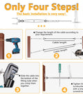Illustration showing four-step installation of 12 Pairs Marine Grade T316 Stainless Steel Cable Railing Kit For Three Sixteenths Inch Wire Rope.
