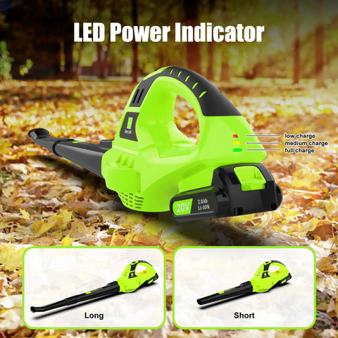 Cordless 21V Leaf Blower Handheld Electric Lightweight with 2Ah Battery and fast charger adjustable speeds turbo copper motor delivers 130 MPH