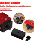 Aluminum 4 In 1 Rounded Corner Router Template Kit with Edge Guide Radius Template showing red template and milling bit set.