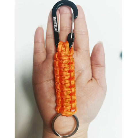 Two Pack Paracord Keychain Hook With Carabiner Clip And Orange Braided Strap Locking D Ring Key Ring Holder in hand
