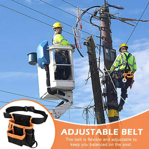 Two technicians with 8 Pocket Tool Pouch Waist Bag For Tools Adjustable Belt Work Apron Built For Technicians Electricians Carpenters.