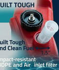 3 Gallon Outboard Fuel Transfer Tank With Fuel Line showing HDPE material and air inlet filter, built tough design.