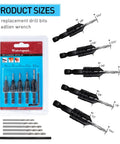 Woodworking Countersink Drill Bit Set 5 Piece 3 In 1 Chamfer Bits With Depth Adjustable M2 Pilot Bits 82 Degree Tapered Countersink