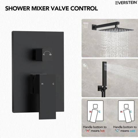 Top Shelf 10 Inch Rainfall Shower System With Adjustable Handheld Spray And Wall Mount Valve In Slick Matte Black Finish For Heavy Duty High Pressure Bathroom Upgrades
