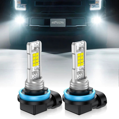 H11 H8 LED Fog Light Bulbs 10000 Lumens 6000K White Ultra Bright Plug And Play One To One Mini Size in front of truck lights