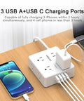 10 Foot Extension Cord Heavy Duty Surge Protector Power Strip With Eight Outlets And Four USB Ports charging phone and laptop