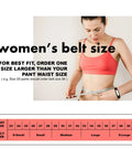womens belt size guide illustration with measuring tape and size chart for Reliable Daily Go To Womens Black Faux Leather Belt With Metallic Silver Buckle Adjustable Waist Strap For Denim Jeans And Flowy Dresses One Point Two Inch Width Dress Up Or Down Fits Like A Dream.