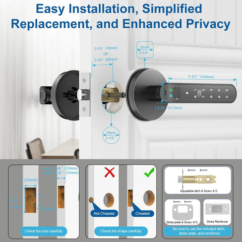 Installation guide for Fingerprint Smart Door Lock With Keypad For Keyless Entry 4 In 1 Knob Tuya
