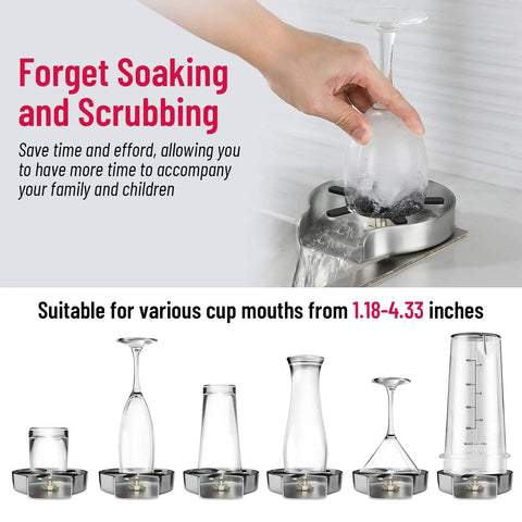 Premium Stainless Steel Kitchen Sink Glass Rinser With Nine High Pressure Sprayer Holes and Multi Angle Jet Streams in use