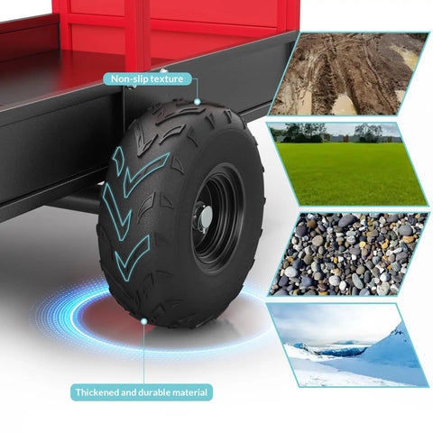 Beast Of A 1700 Lbs Heavy Duty Steel Dump Trailer with durable 16 inch tire for multi-terrain use in yard and farm