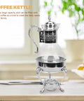 Heated Turkish Coffee Pot With Glass Pitcher And Lid, Luxury European Style Teapot Kettle, Zinc Alloy Construction, 37x18cm Silver