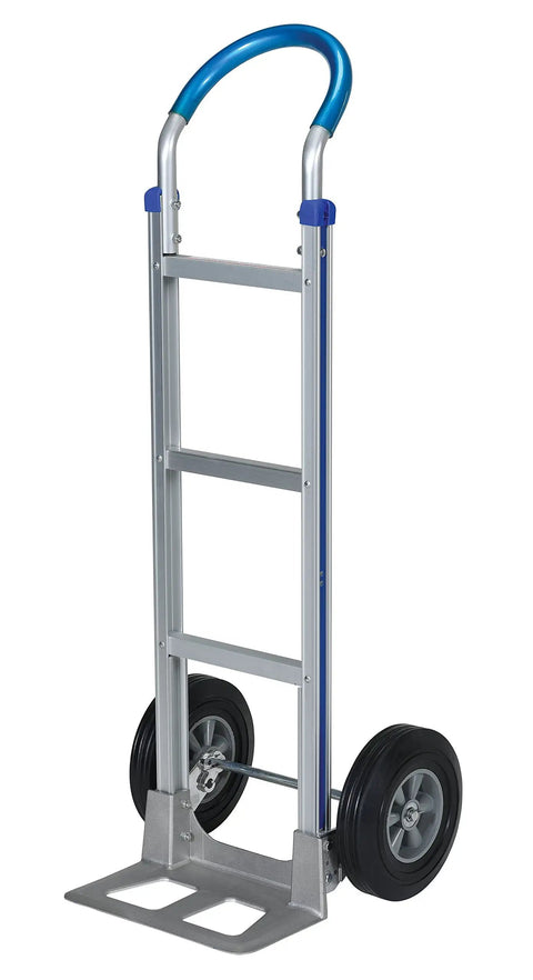 Beefy Aluminum Double Loop Handle Hand Truck For Heavy Loads, 18.5 In By 20 In By 49.25 In, 500 Lb Capacity, Pneumatic Tires, Silver