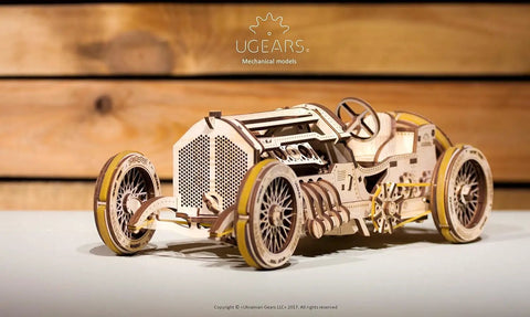 Dope Mechanical Grand Prix Car Wooden 3D Puzzle 348 Parts Build 13.8 Inch Model With Realistic V8 Engine Moving Fan 16 Valves Three Transmission Modes Rubberized Wheels Spring Front Fork Vintage Racer Look, wooden model car