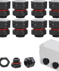 Eight Pack Black IP68 Waterproof Industrial Breather Vents with M12x1.5 Pressure Equalization Valves, PA66 Nylon