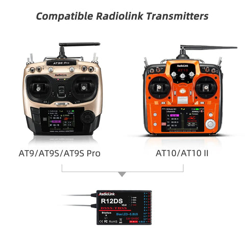 R12DS 2.4GHz RC Receiver 12 Channels SBUS PWM Long Range with AT9 AT9S Pro and AT10II Transmitters
