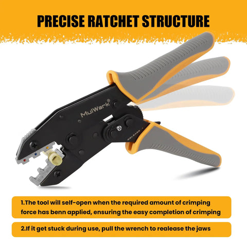 Heavy Duty Ratcheting Wire Crimper For Awg Heat Shrink Connectors Rock Solid Crimping Pliers with ergonomic grips and precise ratchet structure