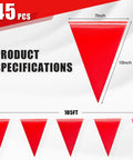 105ft Safety Warning Pennant Flags Set for Outdoor Fencing and Roadwork High Visibility Triangle Flags Multipurpose Hazard Area Markers Red 45 Pack Weatherproof and UV Resistant Easy Install for Parties and Jobsites