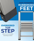 One Step Folding Aluminum Ladder Lightweight Ultra Slim Profile With Anti Slip Steps Portable For Home Office Kitchen And Photography Use Dope For Cleaning Painting And DIY Projects, non-marring feet