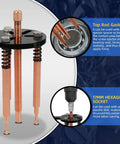 Front view of bearing puller kit with three copper threaded rods and a black crossplate for wheel bearing removal