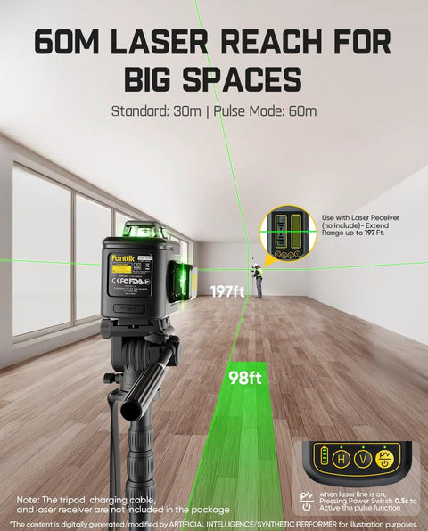 D12 Ace Laser Level With 3x360 Degree Lines 16 Lines Self Leveling For Construction Projects Pro Grade Laser Alignment Tool For Quick Leveling And Plumb, 60m range