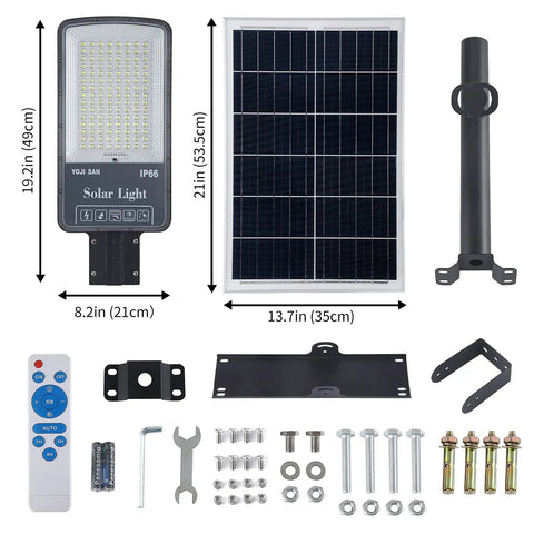 Crazy Bright 300W Solar Street Light 24000 Lumens Daylight 6500K LED Outdoor Flood Light parts and accessories with remote control