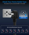 Tesla 40A Level 2 EV Charger 9.6kW 240V With 25Ft Cable NEMA 14-50 Plug And NACS Connector Portable EV Charger For Model S 3 X Y Cybertruck ETL Certified Fast Home And On The Go, showing NEMA 14-50 plug compatibility chart.