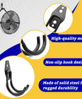 Two Pack Wall Fan Mounting Brackets with Industrial Grade Design featuring heavy duty non-slip hooks and fan in use.