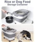Space Saving Collapsible Rice Storage Container With 20 To 30 Lb Capacity Rolling Wheels Airtight Locking Lid in use