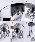 Installation process of Industrial 3-Light Pendant Light With Black Metal Cage Shade, Adjustable Hanging Fixture for various spaces