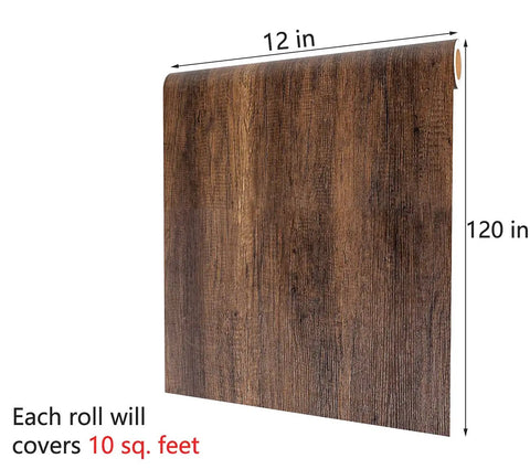 Wood Grain Peel And Stick Contact Paper DIY Friendly Self Adhesive Removable Brown Wood Wallpaper For Countertops Cabinets Walls Drawers And Desks Waterproof Vintage Vibe 12x120 Inches Roll shown vertically with measurements