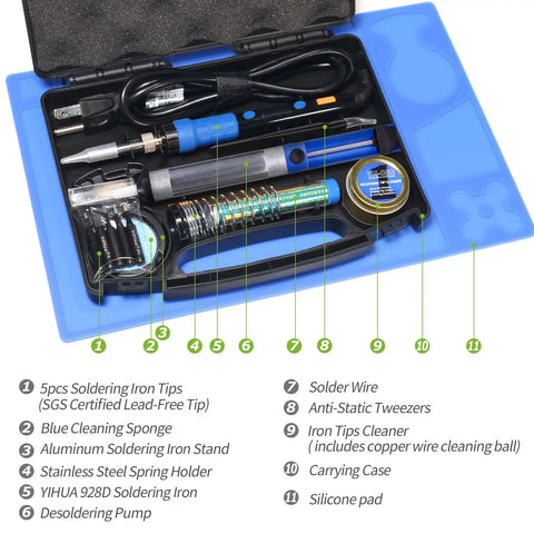 65W Digital Soldering Iron Kit With Precise Temperature Control From 194 To 896 Fahrenheit And Celsius Display, open case view