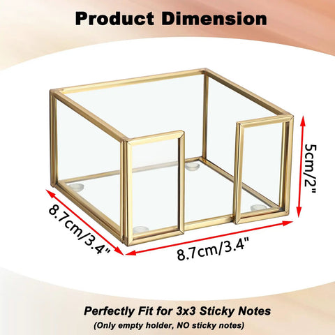 Gold Trimmed Glass Sticky Note Holder With Non Slip Pads For 3x3 Inch Notes Elegant Post It Dispenser dimensions