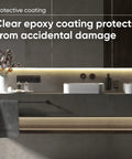 Smart LED Light Strip Pro 32.8ft WiFi RGB Strip With 16 Million Colors beneath a modern bathroom shelf with gray decor.