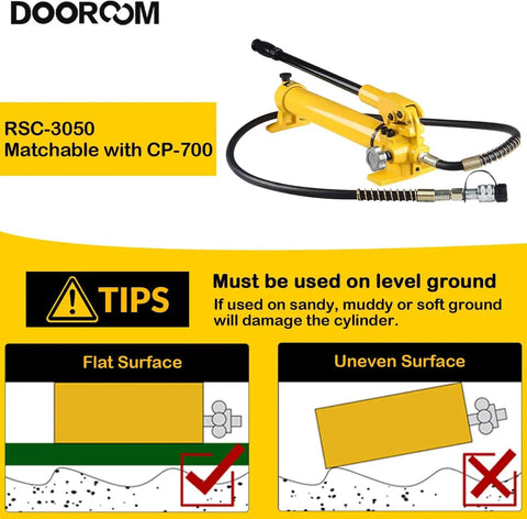 Heavy Duty 30 Ton Hydraulic Ram Jack With Auto Retracting Cylinder And CP-700 Hand Pump Kick Butt Shop Tool Built Tough For No Sweat Heavy Lifting Yellow