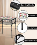 Small Camping Table With Vintage French Floral Pattern Folding Design Adjustable Height Lightweight Portable Picnic Table With Carry Handle For Patio Living Room And Travel shown with black legs and floral top.