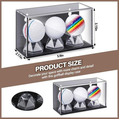 Baseball And Golf Ball Display Case For Three Balls With UV Protected Acrylic Box Memorabilia Showcase For Autographs Black Finish