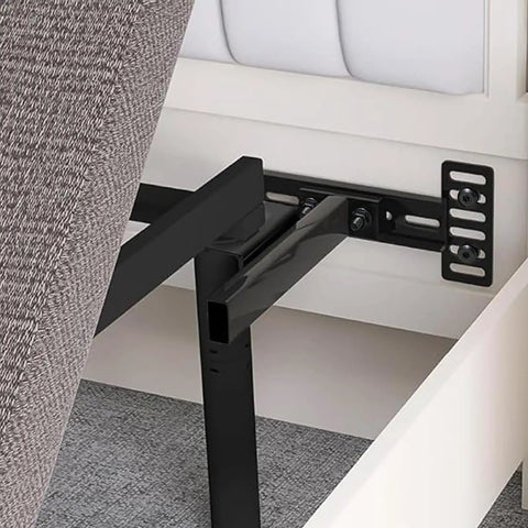 Heavy Duty Adjustable Headboard Brackets For Bed Frame Universal Wall Mount Hardware With Footboard Extension Built Rock Solid Easy Zero Hassle Install For Queen King Full Sizes Set Of Two installed on bed frame.