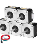 5 Pack Nema 17 Stepper Motors 2 Phase 1.8 Degree Dope High Torque Bipolar 0.26Nm 4-Wire 1M Cable for 3D Printers