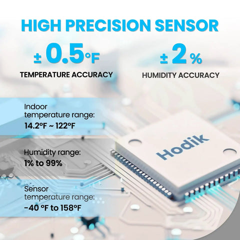 Close-up view of high precision sensor specifications for All In One Indoor Outdoor Weather Station Thermometer With Wireless Sensor.
