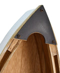 Close-up of top corner detailing on Wooden Boat Shelf With Three Shelves For Beachy Nautical Decor Free Standing Coastal Wall Display