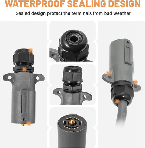 Detachable 7 Way RV Style Trailer Plug With IP68 Waterproof Seal 2 Pack Round Trailer Side Connector 7 Pin Wiring Plug in close-up view