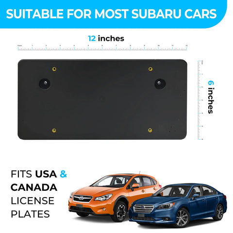 Zero Hassle License Plate Bracket Adapter Kit For Subaru WRX STI Forester Crosstrek Impreza 2012 To 2023 with ruler dimensions.