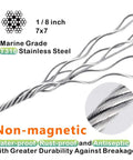 Heavy Duty One Eighth Inch T316 Stainless Steel Aircraft Cable Wire Rope For Deck Railing Kit Non Magnetic Marine Grade
